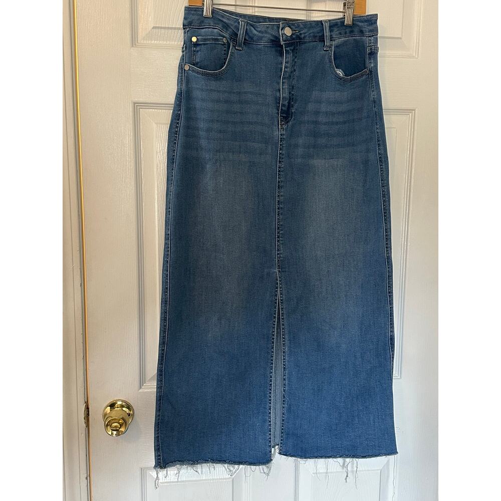 OAT NY Denim Blue Jean Straight Maxi Skirt Size 10
